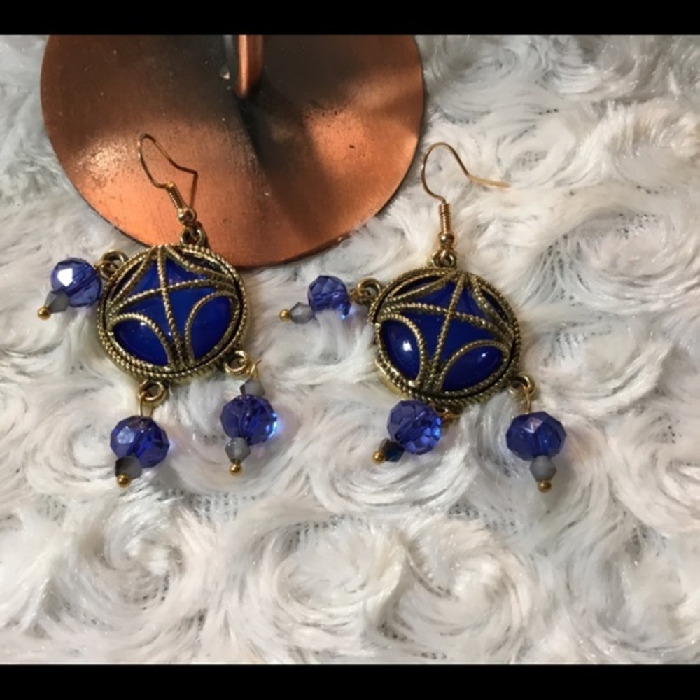 Blue Crystal Sphere Earrings